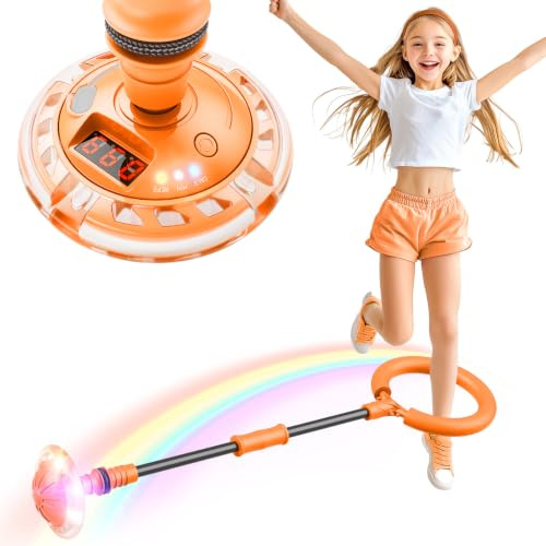 Hot Bee Kinder Springring Fußkreisel mit Zähler, Timer, Kalorienzähler | Aufladbare Blinkender Swing Wheel Spielzeug Kinder 6-12 Jahre Mädchen Geschenk Weihnachten, Geburtstag, Kindertag Orange