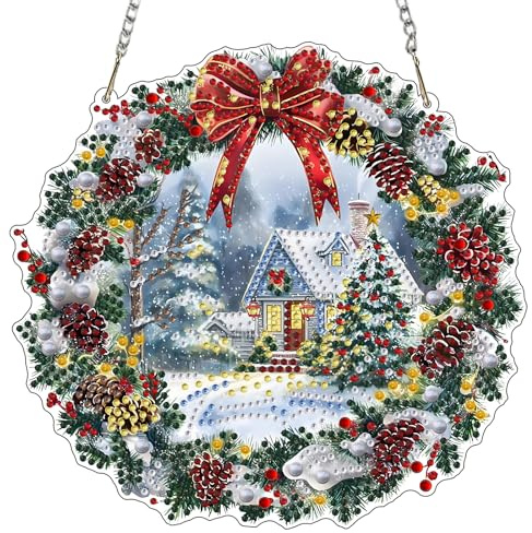 RICUVED 5D Weihnachten Diamond Painting Anhänger, Dorf Diamant Painting Anhänger Kits für Kinder Erwachsene,Special Shaped Diamond Painting Anhänger DIY Diamond Art Hängende Ornament Set