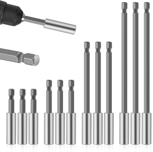 Bithalter Magnetisch, Bit Verlängerung Magnetisch 1/4'', Bit Halterung | Schnellwechsel-Bithalter für Akkuschrauber, Bohrmaschine, Bitaufnahme, Starker Magnethalter, 12-teilig (60/75/100/150mm)