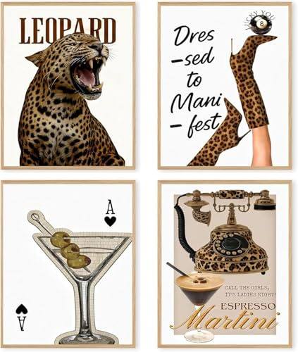 Generisch Trendige Leoparden Poster und Retro Y2K-Kokette KunstDruck Leinwand Malerei Bilder für Moderne Wohnzimmer Heim Mädchenzimmer Dekor Rahmenlos (4x30x40cm)