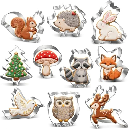 10 Pcs Cookie Cutters, Forest Animal Cookie Cutters Set | Dishwasher-Safe Stainless Steel Cutters for Biscuit Dough, Cookie Dough, Fondant and Woodland Party DIY Treats