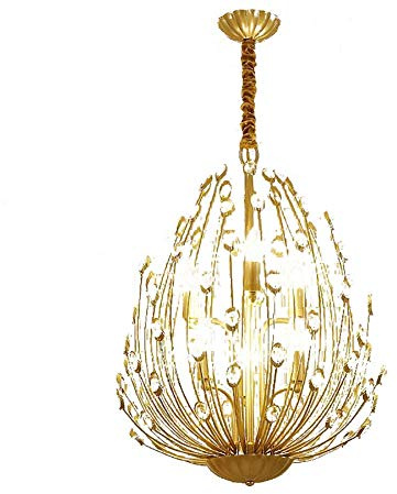 Kronleuchter K9-Kristall-Kronleuchter, goldfarben, verstellbare Deckenleuchte, Hängelampe für Esszimmer, Badezimmer, Schlafzimmer, Wohnzimmer, 6 Lichter