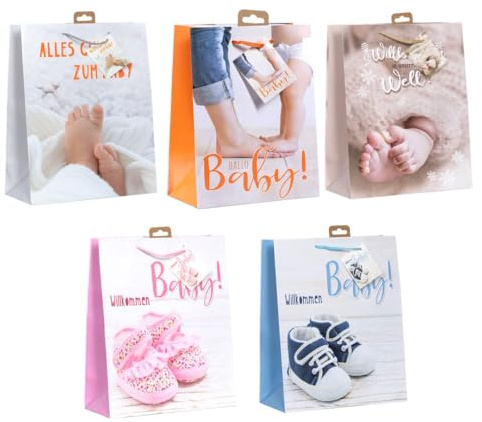 Laro Premium Line Geschenktüten Large Babyglück H32 x B25 x T12 cm 100 Stück