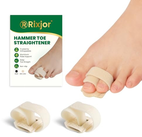 RIXJOR Hammer Toe Straightener - Broken Toe Wraps for Women & Men, 2 Pcs Toe Splint Relief for Correcting Hammer Toes, Broken Toes, Crooked Toes & Overlapping Toes (Beige)