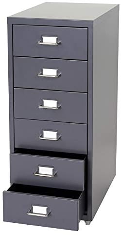 Mendler Rollcontainer Boston T851, Schubladenschrank Stahlschrank, 69x28x41cm 6 Schubladen - dunkelgrau