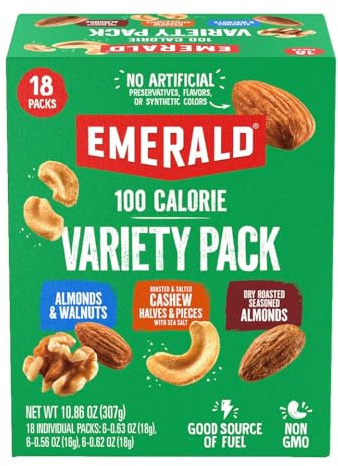 Emerald Nuts Mixed Nuts Variety Pack 18ct (1-Pack) , 100-Calorie Individual Packs , Features Dry Roasted Almonds, Natural Almonds & Walnuts, and Roasted & Salted Cashews