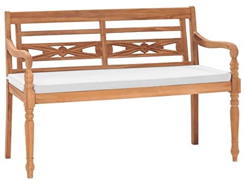 vidaXL Teak Batavia Gartenbank mit Polstern 2-Sitzer Kolonialstil Bank Parkbank Sitzbank Holzbank Teakbank Gartenmöbel Terrassenbank 120cm