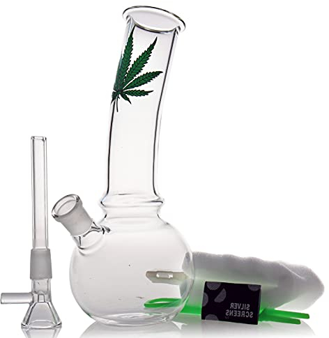 Mini-Bong, Glasbong, Bong-Pfeife, Wasserbong, zum Rauchen, Bong-Schüssel 14,5 mm, Höhe 20 cm, 140 g Gewicht, Recycling-Tornado-Filter-Glas, Wasserbong, Öl-Rigg, Bongs, Reinigungsbürste