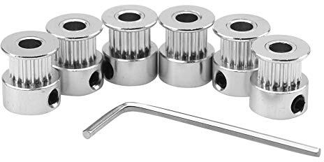 ICQUANZX 6 Stücke Aluminium 8mm Bohrung GT2 Zahnscheibe 20 Zähne und Inbusschlüssel für 3D Drucker Reprap 6mm Breite Zahnriemen