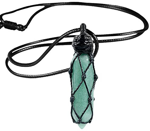 Nupuyai Collar con colgante hexagonal de cuarzo con punta de cristal para mujeres y hombres, Piedra Piedra Cuerda de cera, #2-aventurina verde