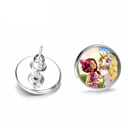Fashion Cartoon Mia and Me Ohrringe Fee Elf Horn Pferd Muster Glas Zeit Edelstein Ohrstecker für Mädchen Party Schmuck
