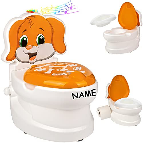 alles-meine.de GmbH Kindertoilette Spülgeräusch + Licht Effekt - Wasserspülung Modell wählbar inkl. Name -Töpfchen/Nachttopf/Babytopf - mit Deckel - weiß - Musik