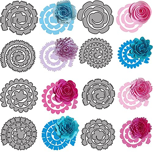 CYFUN DESIGN 8 Stück 3D-Blumen-Spiral-Metall-Stanzformen für Kartenherstellung, DIY, Scrapbooking, Prägeschablone, Stanzschablone, Stanzform, Kunsthandwerk, Papier, Basteln, handgefertigt
