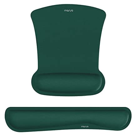 MOSISO Wrist Rest Support for Mouse Pad & Keyboard Set, Ergonomic Mousepad Non-Slip Base Home/Office Pain Relief & Easy Typing Cushion with Neoprene Cloth & Raised Memory Foam, Peacock Green