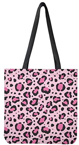 Dolyues Borsa tote da donna in lino con stampa leopardata rosa borse a tracolla per donna borsa da palestra riutilizzabile borsa per la spesa, L, Rosa leopardato., Large