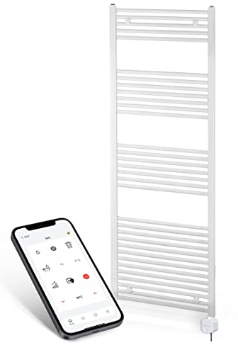 anapont elektrischer Badheizkörper - W-LAN WiFi steuerung per APP - Handtuchheizkörper - Badheizung elektrisch - Handtuchheizung - Made in Germany… - gerader Handtuchwärmer Weiß 1475 × 600 mm