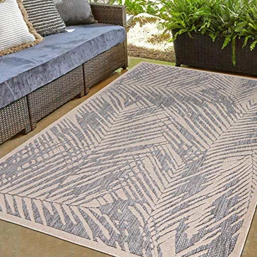 Mazovia Outdoor Teppich 3D Effekt - Wetterfest & UV-beständig - für Balkon, Terrasse und Wintergarten - In- & Outdoorteppich Aussenteppich - Grau 200 x 300 cm