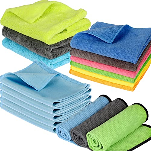 17 Teile Set - Mikrofaser Auto-Waschhandschuh - schonende Auto- & Motorrad Pflege - Poliertuch Glastuch für Lack, Glas, Spiegel, Amatur und Felgen - reinigungzubehör