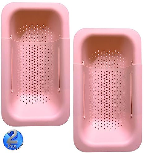 AHASON'S Confezione da 2 scolapasta estensibili per lavello, per lavare verdure e frutta, scolare la pasta cotta (rosa)