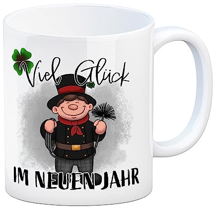 Viel Glück Kaffeebecher mit Schornsteinfeger als Tasse für mehr Glück im neuen Jahr für Freunde und Familie oder Kunden