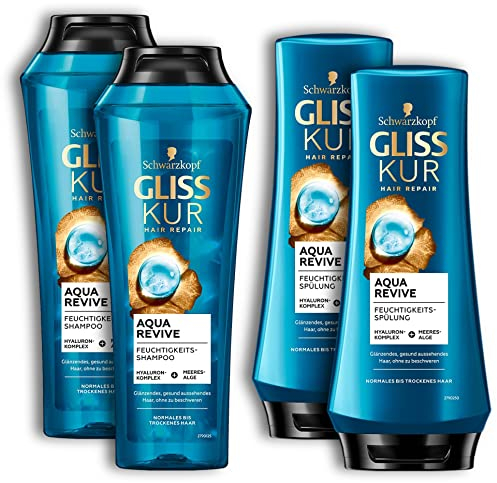 4 er Set Haarpflege Gliss Aqua Revive 2 x Shampoo 250 ml 2 x Spülung 200 ml