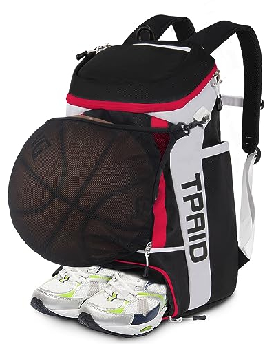 KINGSLONG Basketball Rucksack Fußballrucksack Große Kapazität Softball Tasche mit Schuhfach und Zaunhaken, leichte Fußball Volleyball Softball Ausrüstung für Schläger, Helme, Hüte, Schuhe/Rot