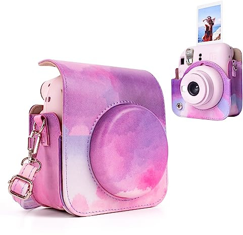 MUZIRI KINOKOO Kameratasch für Fuji Instax Mini 12, Premium-PU-Leder Schutzhülle für Fuji Intsax Mini 12 mit verstellbarem Schultergurt – Verträumt Wolkig