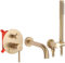 Rea ROBINET DE BAIGNOIRE ENCASTRÉ Lungo Gold Brush + Box Mitigeur Baignoire avec Douchette en Laiton pour Salle de Bain Chaude et Froide Réglable (Or brossé)