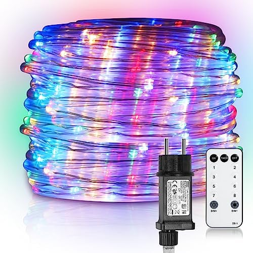 Yakimz 20m LED Lichtschlauch, 200LEDs Lichterschlauch, Lichterkette Wasserdicht mit Fernbedienung und Timer, für Outdoor Balkon, Terrasse, Hochzeit, Party, Bunt Lichtschläuche