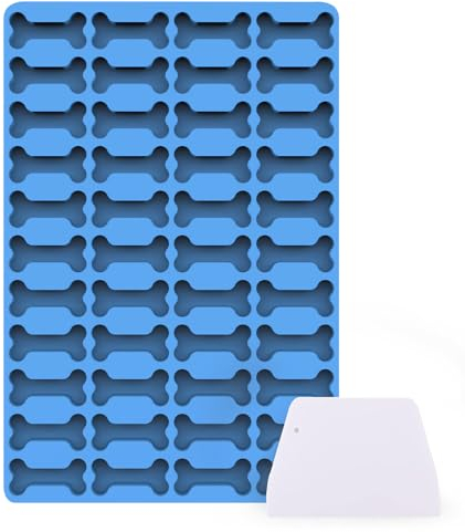 Silikon Hundekekse Backform, 44 Gitter Hundekuchen Backmatte mit Knochen-Formen für DIY Hundeleckerlies, Schokolade, Kekse, Süßigkeiten, BPA-Frei - Blauer Knochen