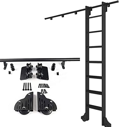 Kit hardware a rotolamento, hardware per la scala scorrevole mobile della libreria scorrevole mobile per casa/loft, hardware per porte scorrevoli (nessuna scala)