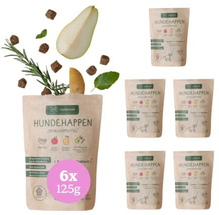 Hunderunde - Hundesnack Morgenmuffel für einen Guten Start in den Morgen - Hundeleckerlis mit Vitaminen, 39 Ballaststoffen & Kohlenhydraten - 100% hypoallergen, gut verträglich & vegan (6X 125g)