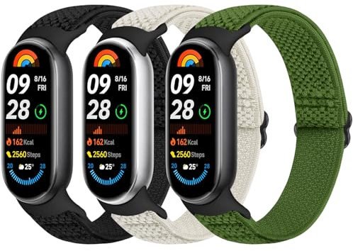 Bcuckood Elastisches Armband Kompatibel mit Xiaomi Smart Band 10/9/8 Damen Herren, dehnbares Uhrenarmband weiches elastisches Nylon Ersatzarmband für Xiaomi Mi Band 10/9/8, 3 Stück