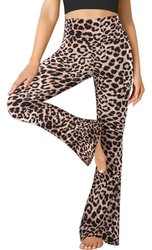 FuelMeFoot Flared Yogahose Damen Leggings High Waist Schlaghose Blickdicht Leggins Bootcut Jogginghose Jazzpants mit Bauchkontrolle Fitness. 1 Pack-05-Leopard S