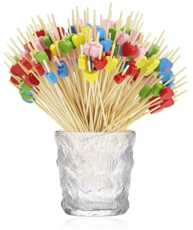 RYAN 300 Piezas Pinchos para Aperitivos Palillos Fruta Decorativos con Decoración de Amor Palillos de Madera para Pasteles Barbacoas Fiesta Boda y Cócteles Decoración (Colorido)