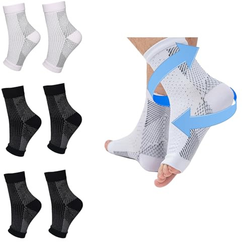 4 Paar Plantarfasziitis-Socken für Fuß-Kompressionsmanschette, Stützbandage, Fersensporn-Entlastung, Nachtsocke für Schmerzen, verstauchte Knöchel, Achillessehnenentzündung S/M,Schwarz & Weiss