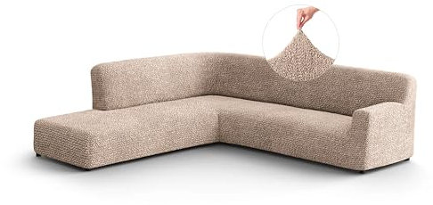 PAULATO - Ecksofa-Husse mit linker Halbinsel aus einfarbiger Mikrofaser, bi-elastisches, kratzfestes und maschinenwaschbares Gewebe, patentierte WavyTech-Technologie, Made in Italy - Taupe