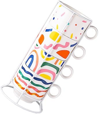 TOPBATHY Stapelbare Keramik-kaffeebecher Set Mit Wasserbechern Und Teetassen Für Zuhause Und Büro Robustes Hartkeramikmaterial Für Sicheren Gebrauch Platzsparendes Stapelbares Design