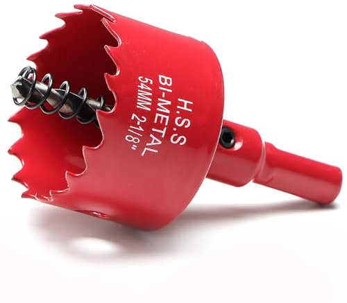 54mm Hole Saw, HSS Bi-Metal Hole Cutter with Drill Bit, Heavy Duty Hole Saw for Wood, Plastic, Drywall, Fiberglass, Red