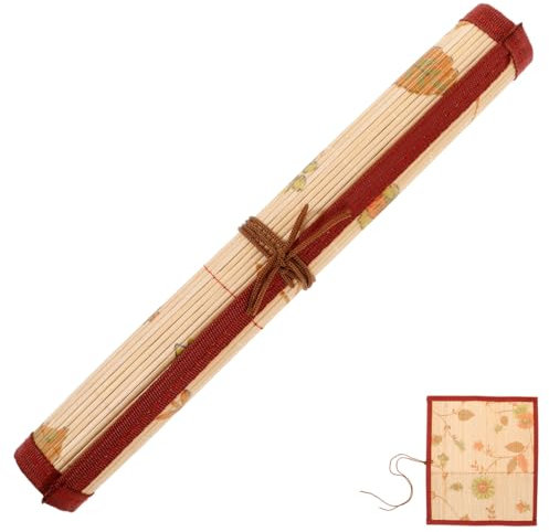 Lurrose Bambus-Kalligraphie-Pinselhalter 30 cm Aufrollbare Malpinsel-Rolltasche Chinesische Roll-Up-Pinsel Stifttasche Bleistiftwickelhalter Make-Up-Etui Organizer Für Maler Und Künstler