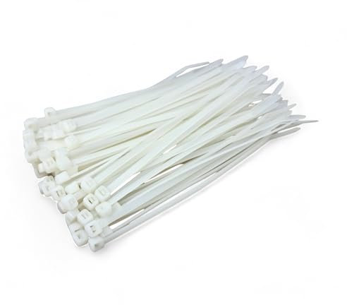 White Cable Ties (100mm x 2.5mm - 100 Pack) Small Clear/Natural Nylon Zip Ties Plastic Tie Wraps for Office Cable Tidy DIY Garden