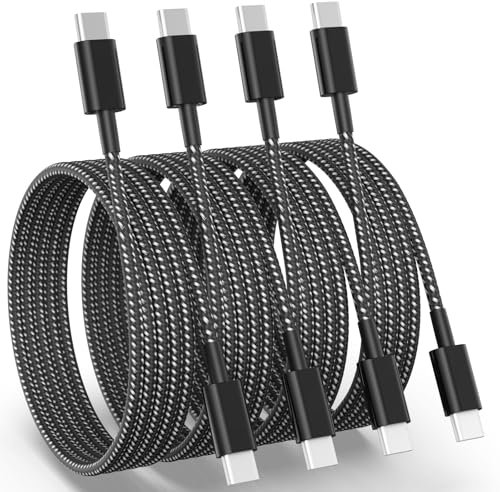 USB C to USB C Charger Cable, 4Pack 6FT 60W Nylon Braided Type C Fast Charging for iPhone 16 15 Pro Max/Plus, iPad Pro/Air, MacBook, Samsung Galaxy S23 Switch