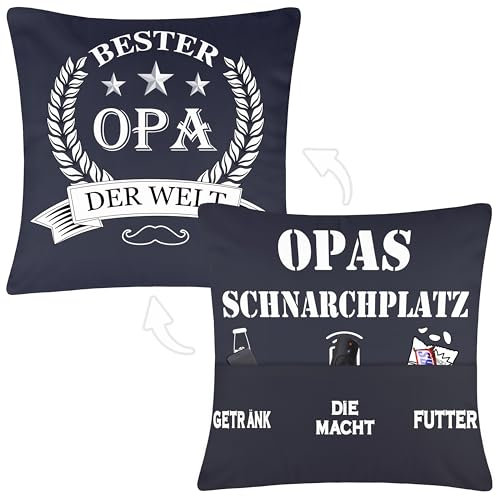 Merclix Vatertagsgeschenk für Opa Kissenbezug 45x45 mit 3 Tasche Opa Geschenk Geburtstag Weihnachten von Enkel