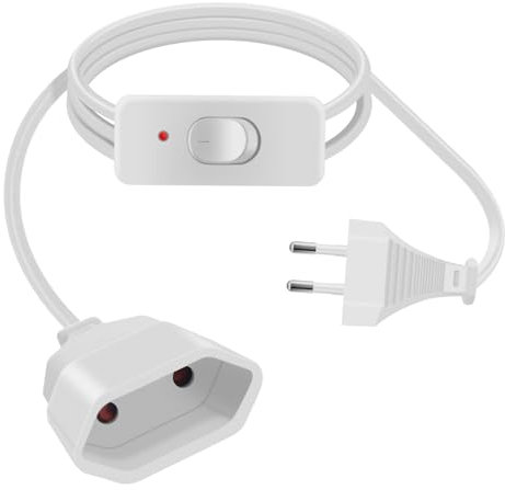 HuaLiSiJi Euro Verlängerung mit Schalter 2,5A 250V Verlängerungskabel Eurostecker mit Schalter 2x0.75 mm² Schalter mit LED, für Haushaltsgeräte TV PC Lampe Monitor (Weiß, 3 m)