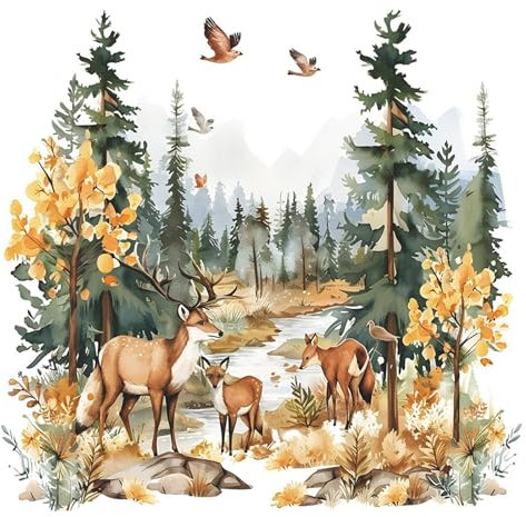 Wandtattoo Hirsch Waldtiere Kinderzimmer Wandaufkleber Baum Groß Reh Wandsticker Wanddeko für DIY Kinderzimmer Babyzimmer Schlafzimmer
