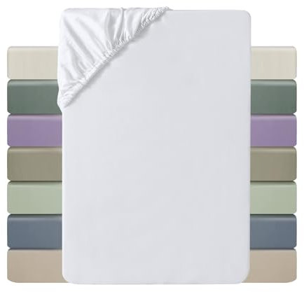 MILDLY Spannbettlaken 180x200 Satin, 100% Langstapelige Baumwolle Seidig Luxus Bettlaken Spannbettlaken bis 25cm Matratzenhöhe, Oeko-Tex Zertifiziert-Weiß
