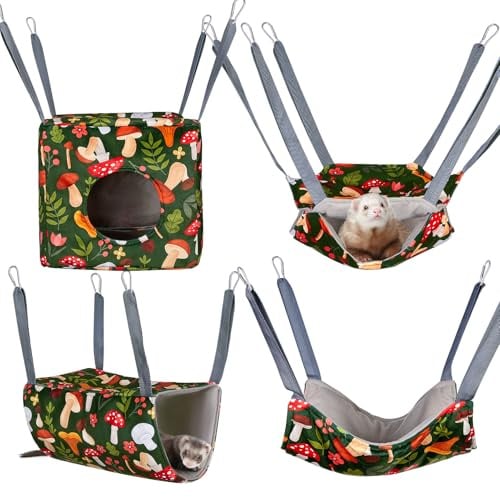 Glittme Ferret Hammock 4 Pack Ferrets Cage Accessories Washable Rat Hammock on Ferrets Cage Soft Guinea Pig hammocks for Rat, Sugar Glider, Squirrel, Guinea Pig
