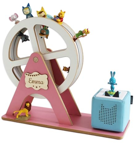 Holzura - XXL Regal für Toniebox, Toniefiguren Riesenrad, Aufbewahrung für Tonies, Halterung für Toniebox, drehbar und personalisierbar mit Name