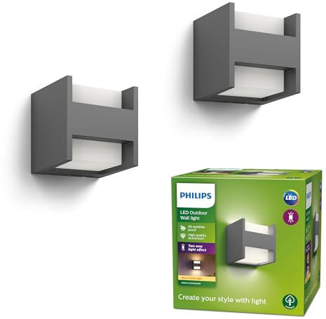 Philips Arbour LED Outdoor Wandleuchte (4,5 W), 2-flammig, wetterfeste Außenleuchte mit warmweißem Licht, LED Beleuchtung, anthrazit, Doppelpack
