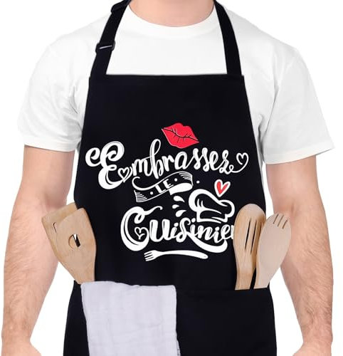 Halinuia Herren Kochschürze,Küss den Koch Wasserdicht Verstellbare Grillschürze mit Taschen Idee Vatertagsgeschenk